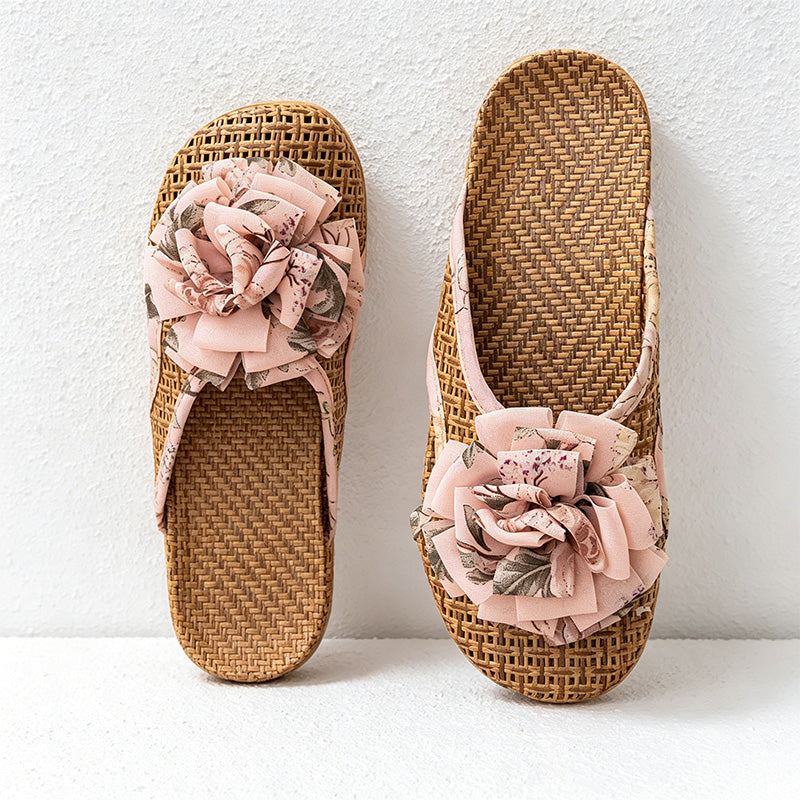 CouldNook Floral Thong Woven-Look House Slippers - Cozy Indoor Accent