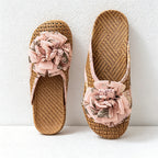 CouldNook Floral Thong Woven-Look House Slippers - Cozy Indoor Accent