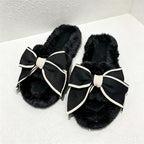 CouldNook Bow Fluffy Faux Fur Slide Slippers - Warm Dressing Accent