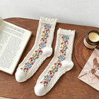CouldNook Lace Ruffle Embossed Floral Socks - Women Ethnic Stackable Socks
