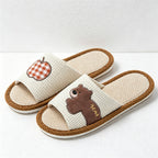 CouldNook Linen-Look Animal Pattern Open Toe Slippers - Everyday Indoor Accent