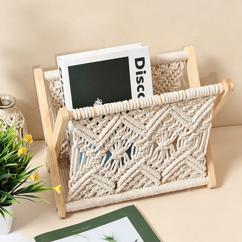 CouldNook Macrame Wood Magazine Rack - Home Storage Decor