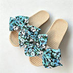 CouldNook Summer Ditsy Floral Linen Bow Slide Slippers - Garden Room Accent