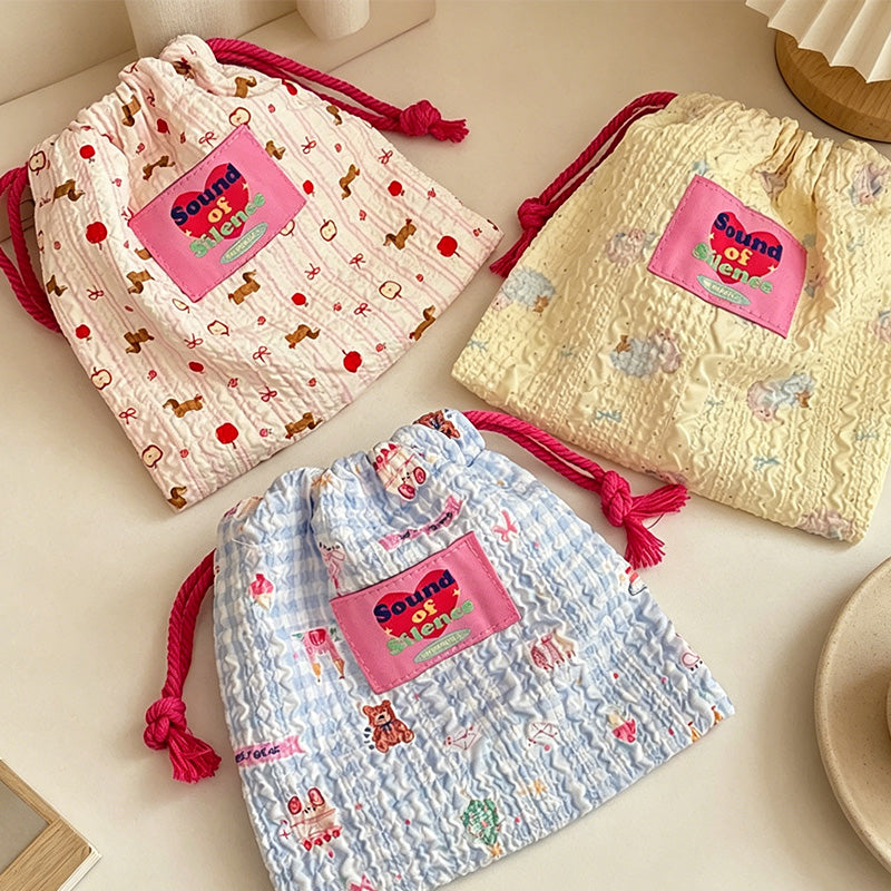 CouldNook Gingham Drawstring Pocket Storage Bag - Small Carry Accent