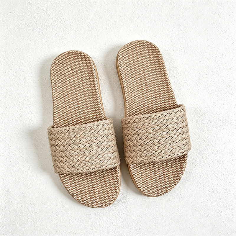 CouldNook Flax-Look Cross Strap Slide Slippers - Soft Home Accent