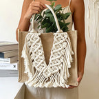 CouldNook Macrame Fringe Tote Bag - Textured Carry Accent