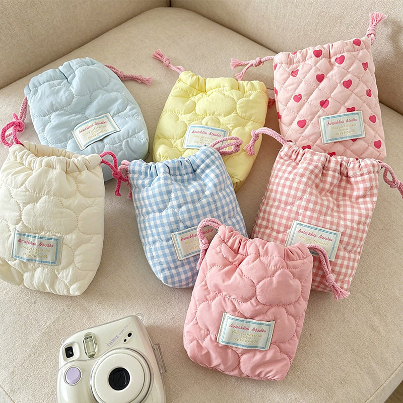 CouldNook Quilted Drawstring Storage Pouch - Soft Vanity Organizer