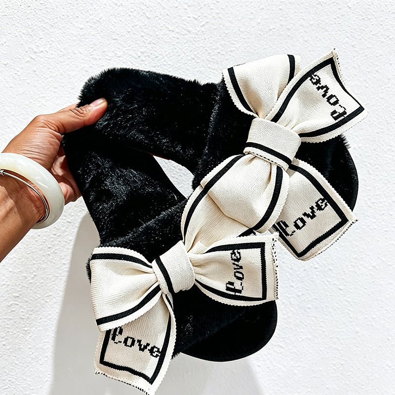 CouldNook Heart Bow Plush Open Toe Slippers - Sweet Room Accent