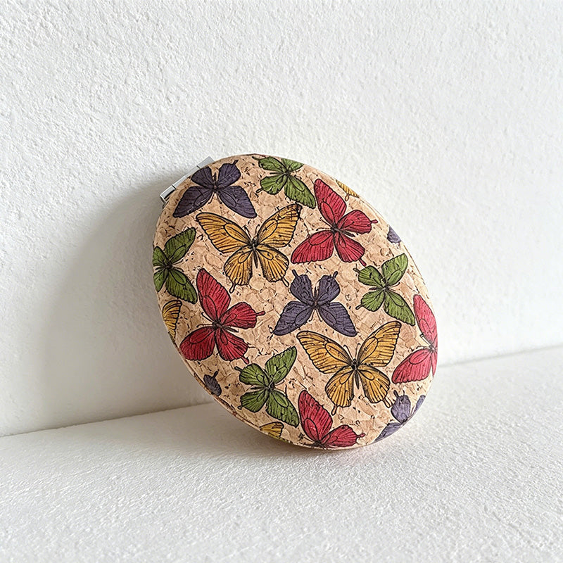 CouldNook Retro Cork Floral Sided Pocket Mirror - Dual Sided Magnifying Decor