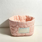 CouldNook Heart Quilted Gingham Storage Basket - Cute Desktop Organizer Bin