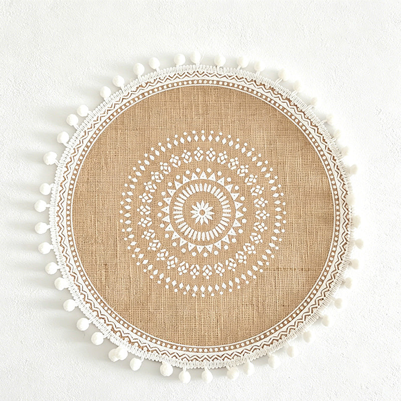 CouldNook Jute Ball Edge Woven Placemat - Aesthetic Rustic Table Mat