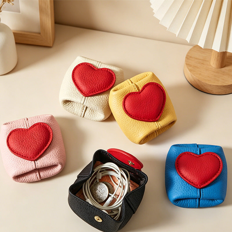CouldNook Heart Accent Faux PU Mini Pouch - Earbud Case