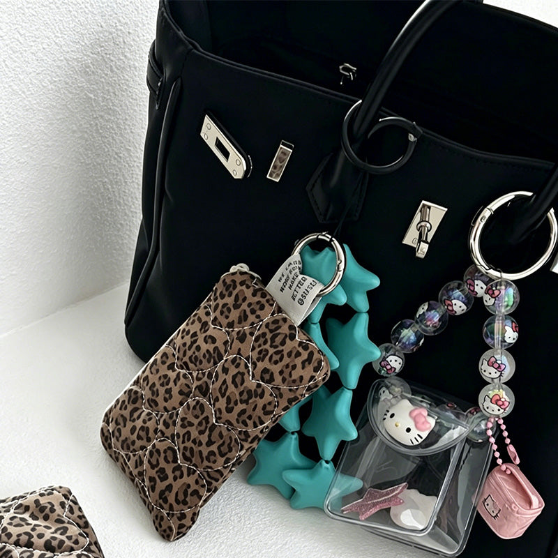 CouldNook Leopard Heart Makeup Bag Set- Aesthetic Quilted Canvas Case