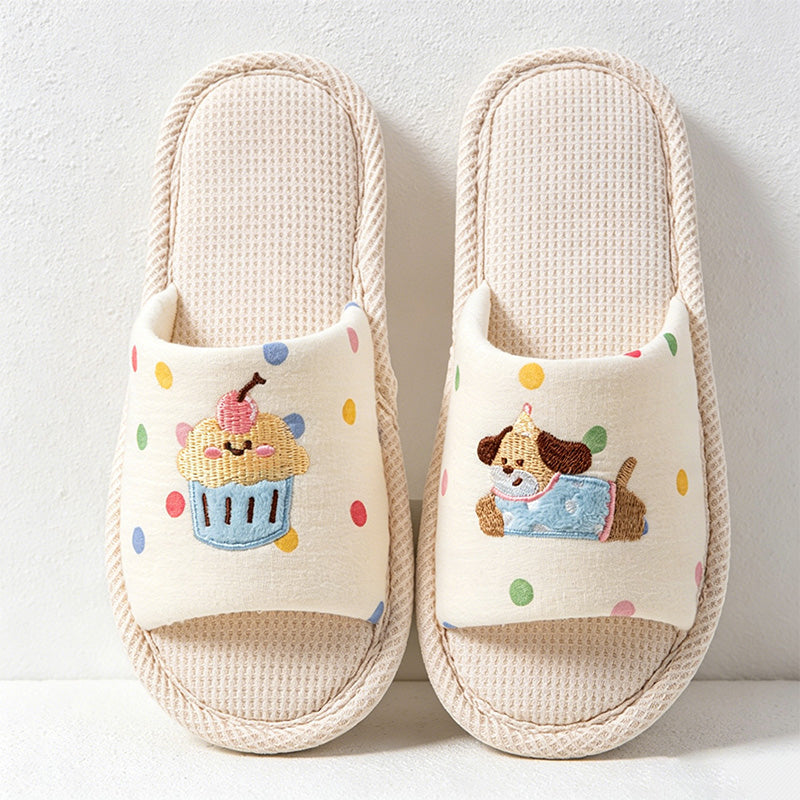 CouldNook Soft Animal Applique Open Toe House Slippers - Warm Home Accent