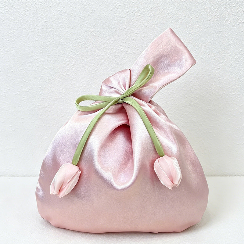 CouldNook Tulip Satin Wrist Bag - Aesthetic Floral Gift Pouch