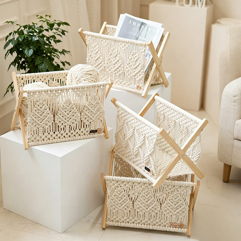 CouldNook Folding Macrame Magazine Rack - Textured Storage Stand