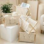 CouldNook Folding Macrame Magazine Rack - Textured Storage Stand
