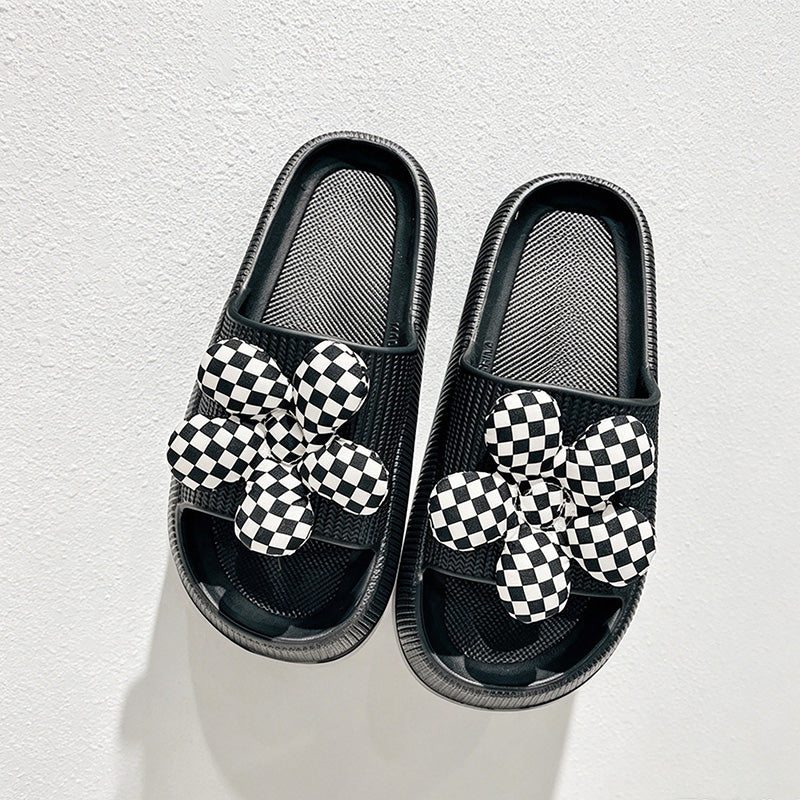 CouldNook Gingham Flower EVA Slide Slippers - Cheerful Lounge Accent