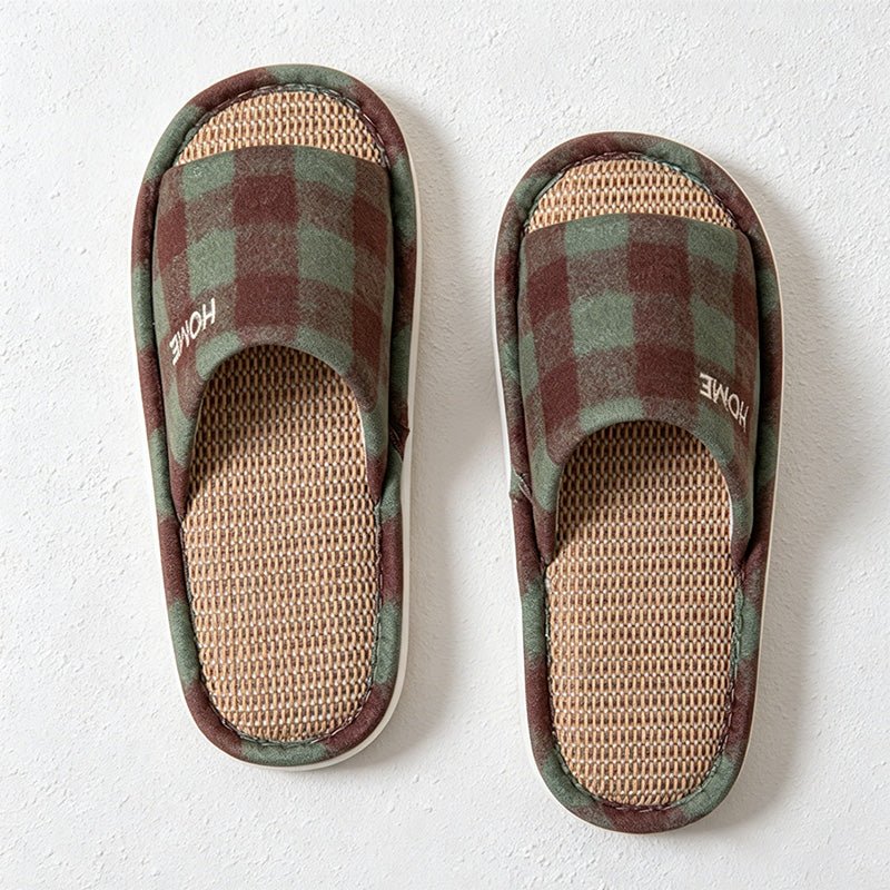 CouldNook Plaid Thick Sole Open Toe Slippers - Warm Indoor Accent