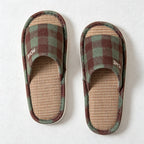 CouldNook Plaid Thick Sole Open Toe Slippers - Warm Indoor Accent