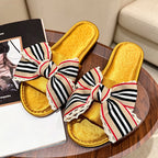 CouldNook Striped Bow Open Toe Slippers - Relaxed Home Accent