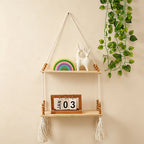 CouldNook Macrame Hanging Wall Shelf - Wooden Display Rack
