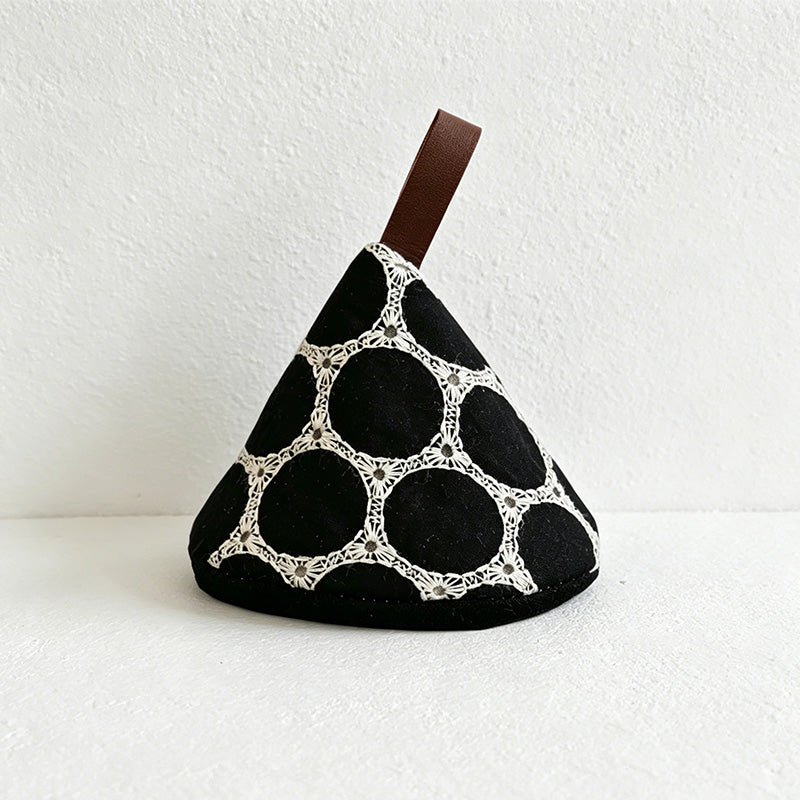 CouldNook Denim Triangular Pot Cap - Aesthetic Embroidered Handle Cover