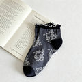 CouldNook Ruffled Cuff Embossed Floral Low Socks - Ethnic Women Socks