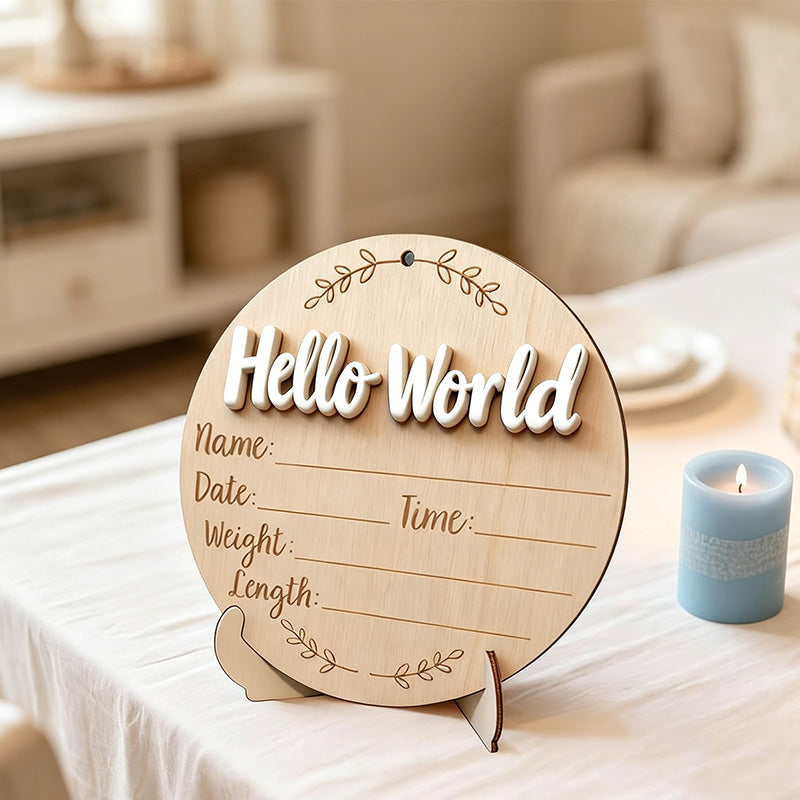 CouldNook Wooden Newborn Birth Milestone Sign - Hello World Baby Plaque