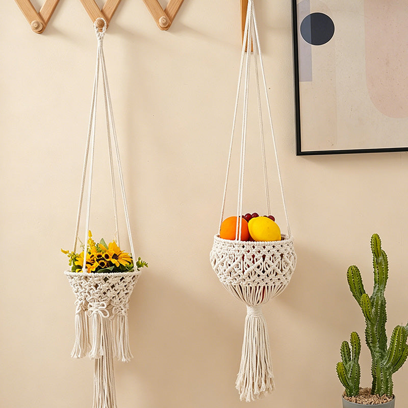 CouldNook Macrame Hanging Fruit Basket - Wall Storage Basket