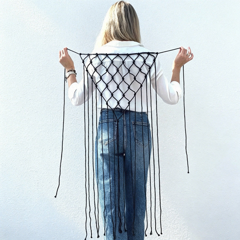 CouldNook Macrame Fringe Vest Cover - Layered Styling Accent (小胡0611-8BW6JBT95)-ok