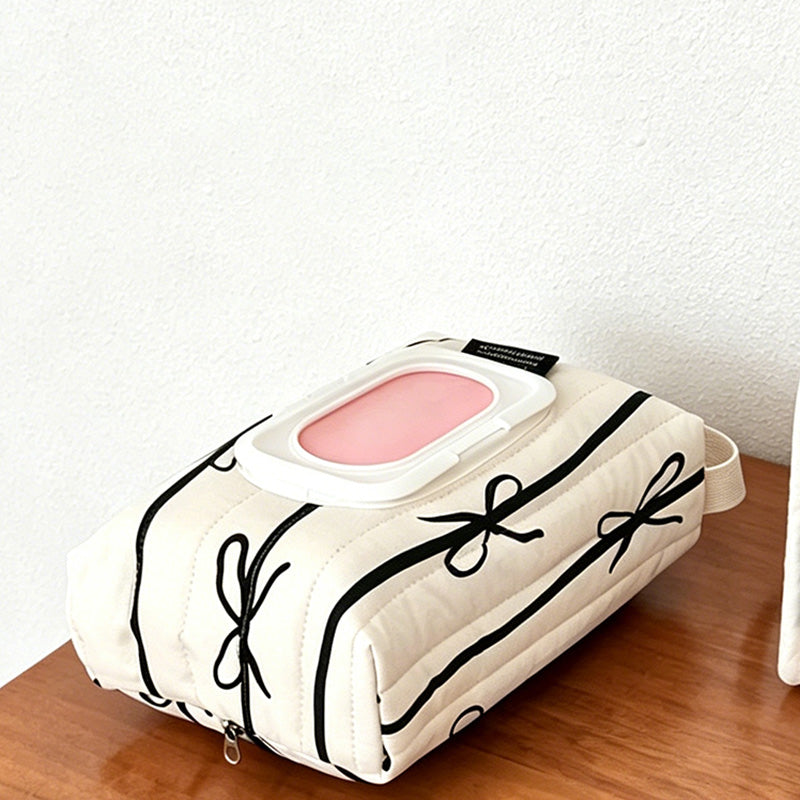 CouldNook Stripe Bow Quilted Wipe Bag - Aesthetic Portable Storage