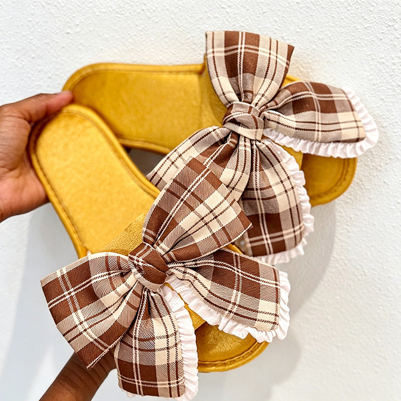 CouldNook Crochet-Look Bow Open Toe Slippers - Airy Home Accent