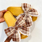 CouldNook Crochet-Look Bow Open Toe Slippers - Airy Home Accent
