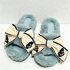 CouldNook Contrast Ribbon Plush Open Toe Slippers - Cozy Dressing Accent