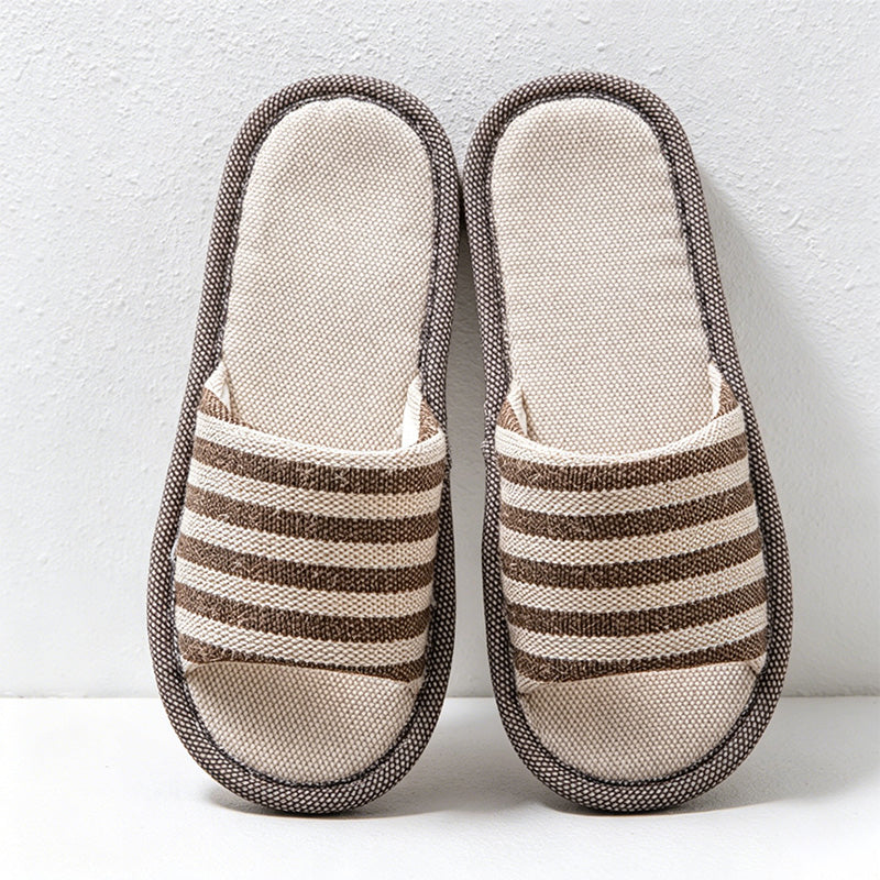 CouldNook Striped Linen-Look Open Toe Slippers - Everyday Indoor Accent