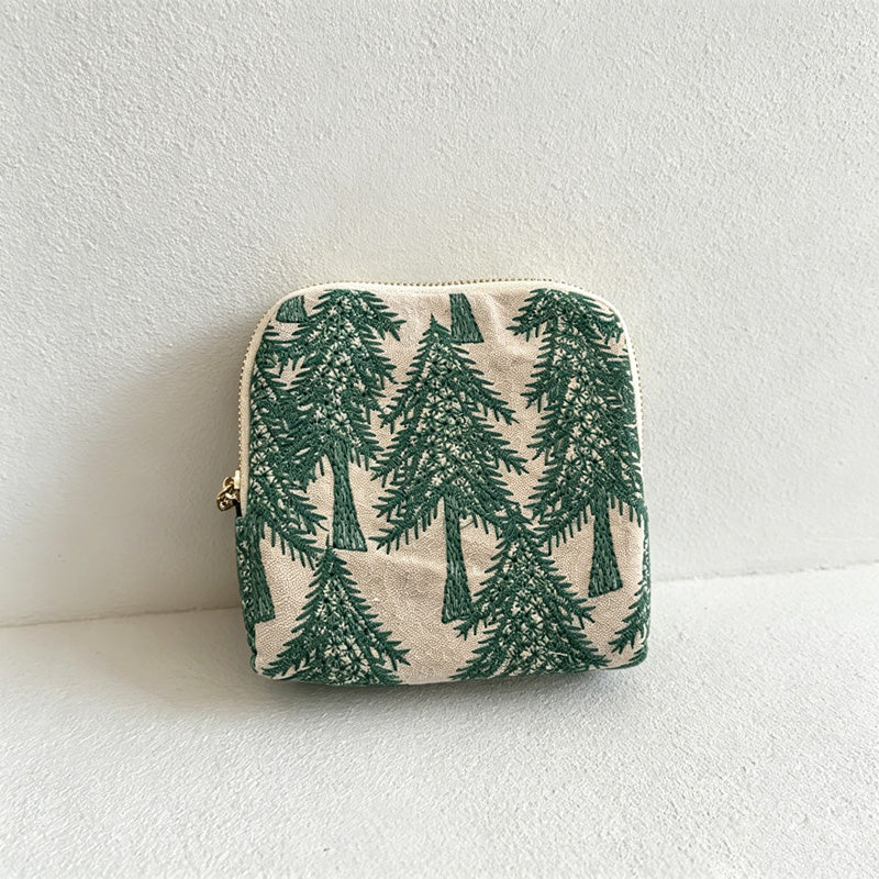 CouldNook Vintage Embroidered Cotton Linen Jewelry Pouch - Soft Travel Organizer