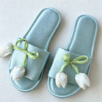 CouldNook Tulip Bow Open Toe Slippers - Gentle Bedroom Accent