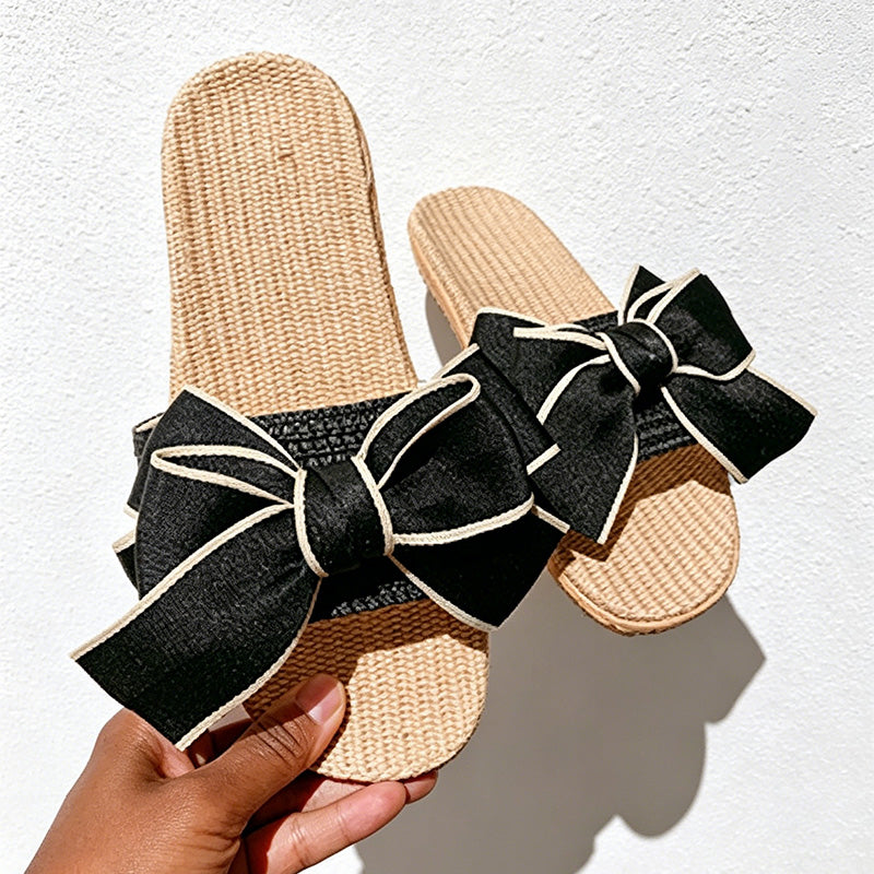 CouldNook Oversized Bow Open Toe Slippers - Soft Shelf Accent