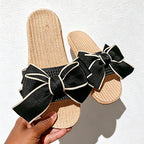 CouldNook Oversized Bow Open Toe Slippers - Soft Shelf Accent