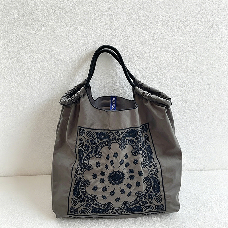 CouldNook Retro Paisley Mandala Embroidery Shopping Bag - Everyday Market Accent