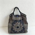 CouldNook Retro Paisley Mandala Embroidery Shopping Bag - Everyday Market Accent