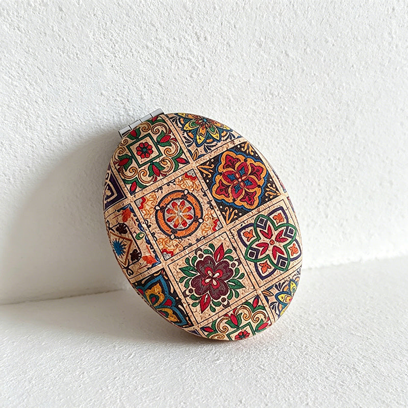 CouldNook Retro Cork Floral Sided Pocket Mirror - Dual Sided Magnifying Decor