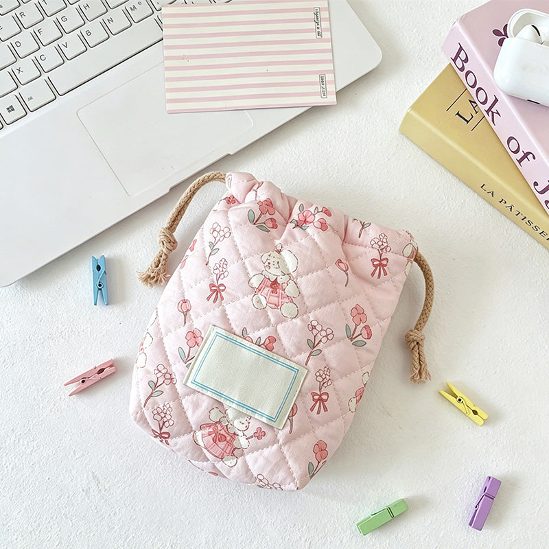 CouldNook Pink Floral Bunny Storage Bag- Everyday Organizer Pouch