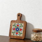 CouldNook Acacia Wood Blue Floral Tile Trivet - Heat Resistant Kitchen Pot Holder
