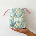 CouldNook Quilted Heart Check Drawstring Pouch - Travel Organizer Bag