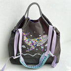CouldNook Floral Whale Embroidery Shopping Bag - Everyday Market Accent
