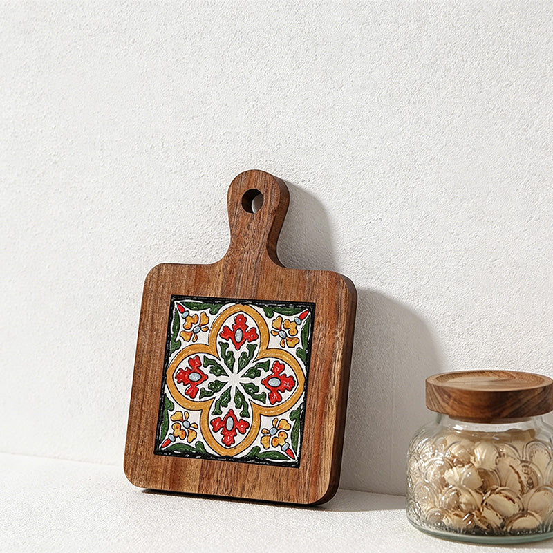 CouldNook Acacia Wood Floral Tile Trivet - Heat Resistant Kitchen Pot Holder