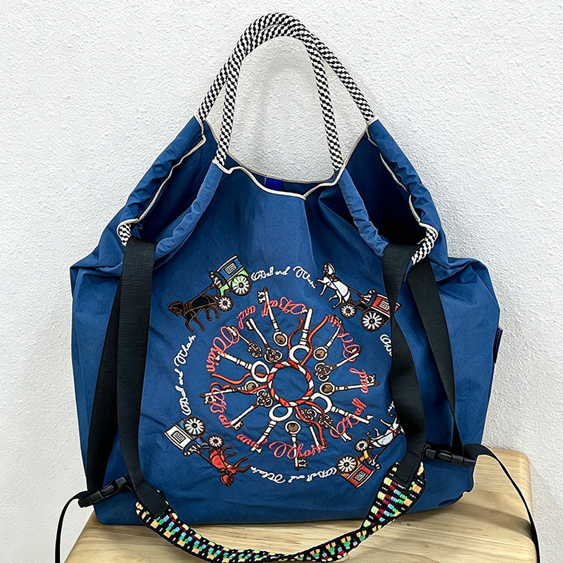 CouldNook Carriage & Key Embroidery Shopping Bag - Everyday Market Accent