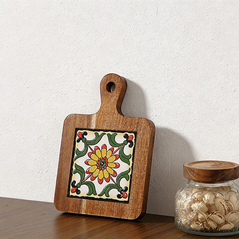 CouldNook Acacia Wood Floral Tile Trivet - Heat Resistant Kitchen Pot Holder